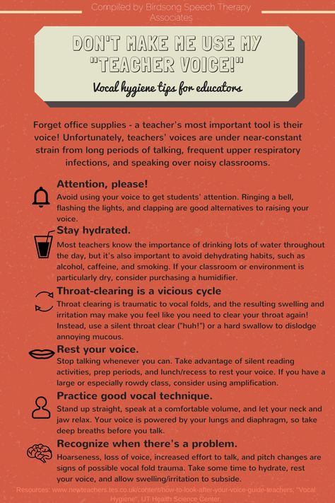 "Don't Make Me Use My 'Teacher Voice!'" - Vocal hygiene tips for educators Vocal Hygiene, Voice Training, Speech And Language Therapy, Social Skills Groups, Upper Respiratory Infection, Hygiene Tips, Path Ideas, Speech Path, Writing Instruction