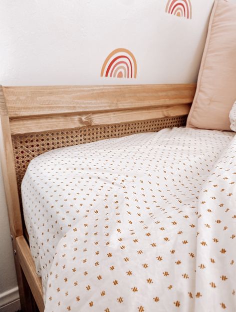 Neiden Twin bed hack with cane webbing Twin Ikea Bed, Vevelstad Ikea Bed, Ikea Neiden Twin Bed Hack, Lit Ikea Neiden, Boho Twin Bed Frame, Twin To King Bed Conversion Diy, Sniglar Bed Hack, Ikea Twin Beds Shared Room, Rattan Twin Bed