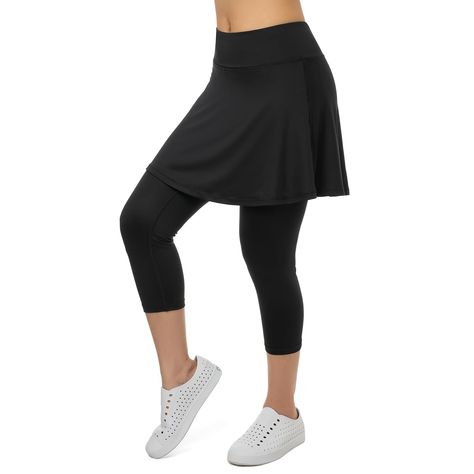 PRICES MAY VARY. Skirts Above Knee:Leggings with long-wide skirts support greater coverage for hip,long-wide skirted leggings are give you confidence and elegance because of full coverage Three Needful Pockets:Two inner pockets for balls and phones in the leggings skirts,and one lined zipper pocket on the skirts skorts back High Waisted Tummy Support:Women skirted leggings with 3.5 IN height waist to support and control tummy,adjustable waist rope provide much greater fit Two Fabrics: All Black Skirts With Leggings, Golf Leggings, Skirted Leggings, Exercise Running, Support Women, Leggings With Pockets, Women Skirts, Active Leggings, Pocket Leggings