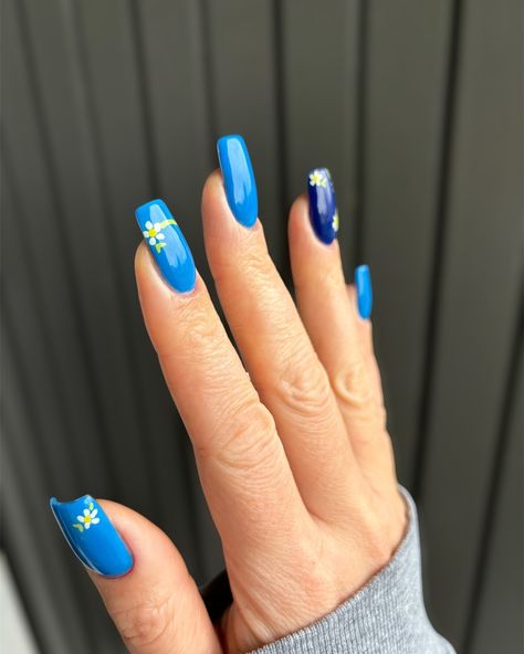 🦋New dip powder nails using @glamrdip liquids and the shades: #Undone (cerulean blue) #Dusk (dary navy) & their acrylic nail art liners. . . . #nails #nailart #naildesign #nailinspo #longnails #squarenails #bluenails #flowernails #dippowdernails #dipnails #acrylicnails #prettynails #simplenails #easynailart #glamrdip #nailthemani #diynails #cutenails #nailtrends #manicure Cerulean Blue, Blue Daisy, Dip Powder Nails, Acrylic Nail Art, Dip Powder, Easy Nail Art, Powder Nails, Square Nails, Flower Nails