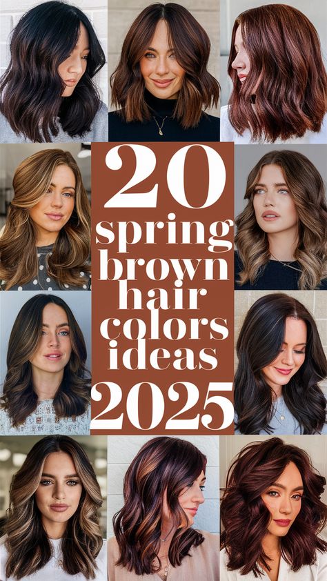 Get ready for a fresh new look with spring Brown hair colors ideas 2025. Dark brown hues, light brunette shades, and stunning brunettes balayage highlights are perfect for any hair type. Whether you have straight hair, a wavy texture, or prefer short styles, these spring hair colors for brunettes dark brown bring out the best in your features. Chestnut Balayage Brunettes Short Hair, Brown Hair Inspiration Colour, Brown Hair Color Melt, Light Brunette Hair Color Ideas, Brunette Color With Highlights, Hair Colors For Medium Brown Hair, Hair Colors For Shoulder Length Hair, Bronzed Brown Hair Color, Brown Hair Cherry Highlights