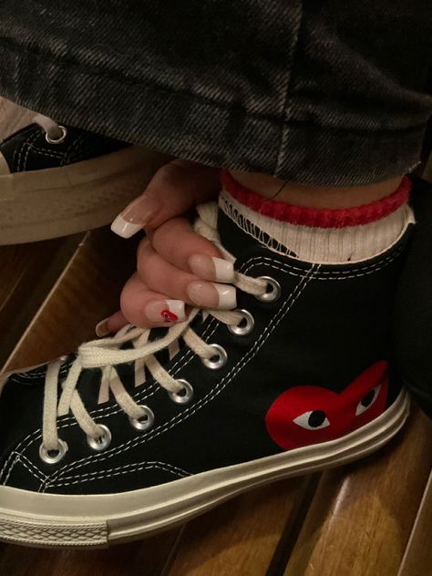 Cdg Aesthetic, Cdg Converse Outfit, Converse Cdg, Aesthetic Converse, Cdg Converse, Converse Aesthetic, Mood Aesthetic, Trendy Shoes Sneakers, Aesthetic Nails