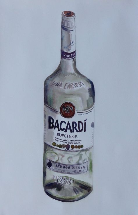 Bundaberg Rum, Liquor Bar, Rum Bottle, Alcohol Bottles, Art Watercolor Painting, Watercolor Projects, Bar Art, Bacardi, Bottle Painting