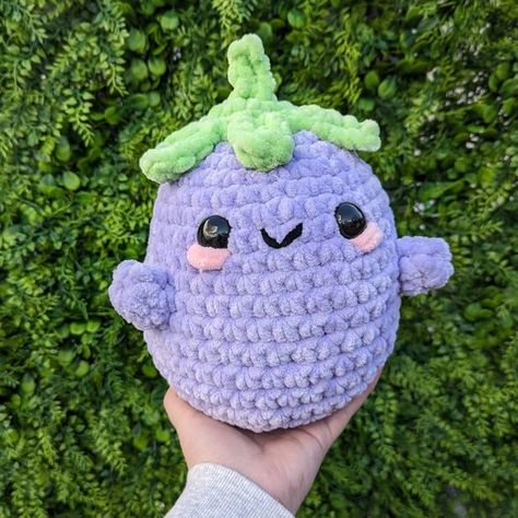 Jumbo Eggplant Crochet Plushie Pillow // handmade amigurumi stuffed animal toy cute kawaii gift for her him Crochet toys patterns free amigurumi #crochettoyspatternsfreeamigurumi #crochet #crochettoy #crochetpattern #crochetpatterns 1.727 Toys Quotes, Plushie Pillow, Crochet Toys Free Patterns, Crochet Plushie, Plushie Patterns, Crochet Food, Kawaii Crochet, Beginner Crochet Projects, Kawaii Gifts