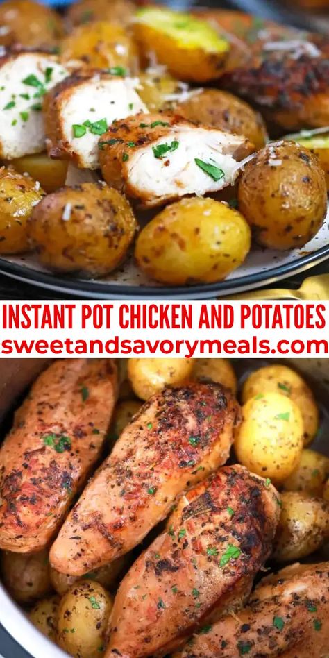 Instant Pot Chicken and Potatoes - Sweet and Savory Meals Quick Instant Pot Dinners Chicken, Instapot Chicken Potatoes, Ninja Foodi Chicken And Potatoes, Chicken And Potato Instant Pot Recipes, Chicken Breast And Potatoes Instant Pot, Chicken Potato Instant Pot, Pressure Cooker Chicken And Potatoes, Instant Pot Chicken And Potatoes Recipes, Instapot Chicken And Potatoes