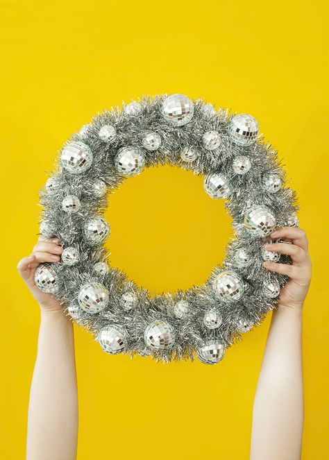 Disco Ball Wreath Diy, Disco Ball Wreath, New Years Wreaths, New Year's Wreath, Disco Wreath, New Years Eve Party Ideas Theme Disco Ball, Disco Ball New Years Eve, Disco Ball New Years Eve Decor, New Years Wreath