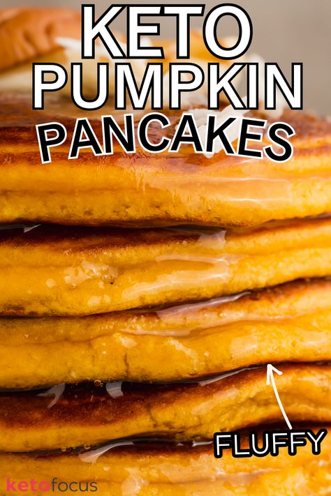 A thick stack of fluffy keto pumpkin pancakes with syrup dripping down. Keto Pumpkin Pancakes, Low Carb Pumpkin Pancakes, Pumpkin Keto, Pumpkin Pancakes Recipe, Pumpkin Spice Pancakes, Flavored Pancakes, Pumpkin Pancake Recipe, Low Carb Pancakes, Keto Pumpkin