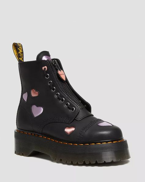 Women's Footwear | Boots, Shoes & Sandals | Dr. Martens Heart Platform Boots, Jj Style, Heart Boots, Heart Platforms, Leather Platform Boots, Goth Shoes, Leather Heart, Shoe Brushes, Black Platform Boots