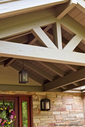 Portico-love the open look and hanging light Open Gable Back Porch, Open Gable Porch, Open Gable Front Porch, Gable Porch, Porch Lantern, Painted Porch, Porch Remodel, Covered Walkway, Porch Ceiling