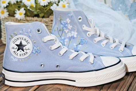 Thank you for visiting my store and reading these descriptions!! I believe you are looking for a "custom converse" for yourself. It is definitely a meaningful gift. These are shoes that I embroidered myself. I can embroider anything, such as your signature, flowers or your own pet. I hope my product will make you satisfied. The product is completely hand embroidered with special embroidery thread combined with skillful embroidery stitches. The price of the product includes shoes and embroidery. Chrysanthemum Garden, Cute Converse Shoes, Converse Design, Embroidered Sneakers, Cute Converse, Embroidered Converse, Preppy Shoes, Pretty Shoes Sneakers, Sneakers Converse