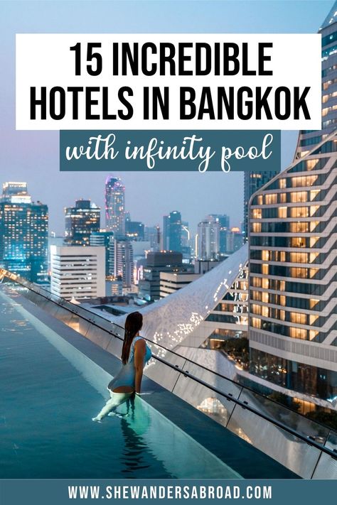 Do you want to make your Bangkok trip even more memorable? Book one of these incredible Bangkok hotels with infinity pool for an unforgettable experience! Thailand travel tips | Bangkok travel tips | Where to stay in Bangkok | Best hotels in Bangkok with pool | Infinity pool with Bangkok skyline view | Pool hotels in Bangkok | Luxury Bangkok hotel with view | Best rooftop infinity pools in Bangkok | Places to stay in Bangkok | Budget hotels in Bangkok with pool | Bangkok hotels with rooftop ... Bangkok Luxury, Pool Infinity, Bangkok Skyline, Bangkok Hotels, Thailand Resorts, Bangkok Trip, Bangkok Itinerary, Thailand Itinerary, Thailand Vacation