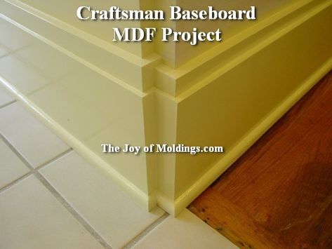 8_mdf-board-diy-molding-project-craftsman-baseboard - The Joy of Moldings Cottage Home Ideas, Baseboard Diy, Craftsman Style Baseboards, Craftsman Baseboard, Craftsman Style Trim, Baseboard Styles, Craftsman Trim, Decorative Molding, Baseboard Molding