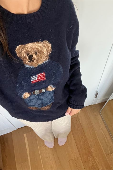 ralph lauren teddy bear sweater, viral tik tok sweater, ralph lauren aesthetic, preppy soft girl aesthetic, sweater season, fall fashion 2023, fall fashion trends 2023, autumn vibes, sweater weather, fall outfit ideas, casual outfit ideas, princess polly sweater pants, cozy outfit Polo Teddy Bear Sweater, Teddy Bear Outfit Aesthetic, Ralph Lauren Teddy Bear Sweater Outfit, Ralph Lauren Bear Sweater Outfit, Polo Bear Ralph Lauren Outfit, Polo Ralph Lauren Sweater Outfit, Ralph Lauren Girl Aesthetic, Polo Bear Sweater Outfit, Polo Sweater Outfit Women