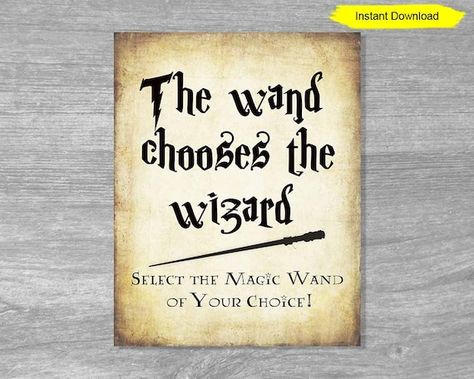 Wand Chooses The Wizard Sign - antique paper sign - INSTANT DOWNLOAD -birthday party printable digital magic halloween Harry Potter Motto Party, Magical Classroom, The Wand Chooses The Wizard, Harry Potter Kostüm, Wizard Birthday Party, Harry Potter Bridal Shower, Camp Themes, Classe Harry Potter, Hogwarts Party