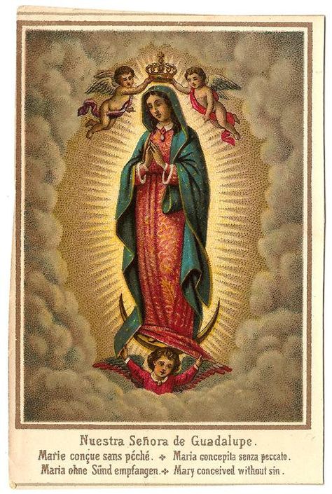 Our Lady of Guadalupe Antique Italian Catholic Holy Prayer Capricorn Images, Virgin Mary Picture, Claudia Lars, Vintage Holy Cards, Catholic Crafts, Virgin Mary Statue, Virgin Of Guadalupe, Mary Statue, Blessed Mother Mary