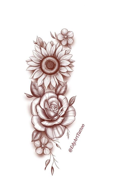 #CoolTattoos #TattooArt #InkMaster #TattooDesigns #InkedUp #TattooLovers #InkInspiration #TattooIdeas #CreativeInk #TattooStyle Sunflower Tattoo With Roses, Rose Lily Sunflower Tattoo, Sunflower With Roses Tattoo, Sunflower And Rose Tattoo Design, Sunflower Roses Butterfly Tattoo, Sun Flower And Rose Tattoo, Dahlia And Sunflower Tattoo, Realistic Sunflower Tattoo Design, Sunflower Rose Tattoo Design