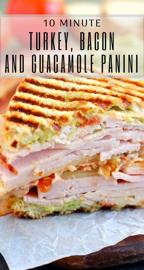 Pennini Sandwich Recipes, Lpr Diet, Turkey Panini Sandwiches, Panini Ideas, Best Panini Recipes, Panini Press Recipes, Guacamole Sandwich, Turkey Panini, Creamy Guacamole