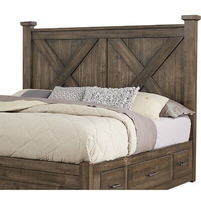 This headboard has a heavily distressed and antiqued finish - with a variety of chattering, rasping and other saw marks making every piece unique. Size: King, Color: Mink | Laurel Foundry Modern Farmhouse® Nowicki Panel Headboard Wood in Brown / Red, Size 63.25 H x 81.0 W x 4.63 D in | Wayfair Dyi Beds, Men Bed, Farmhouse Headboard, Headboard Wood, Unique Headboards, Furniture Remodeling, Bed Frame Design, Headboard Styles, Slatted Headboard