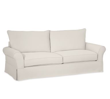 PB Comfort Roll Arm Slipcovered Grand Sofa, Knife Edge Polyester Wrapped Cushions, Performance everydaylinen(TM) Ivory Ottoman Slipcover, Sofa Slipcover, Modern Outdoor Furniture, Furniture Slipcovers, Slipcovered Sofa, Upholstered Sofa, Fabric Sofa, Cushions On Sofa, Chair And Ottoman