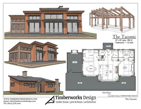 20' x 40' shed - 864 sf - 1 bedroom - 1.5 bath. The Taconic is the smallest of our Pacific modern shed designs. This is the perfect plan for a second home getaway or income property. The Taconic boasts a spacious open concept main level that was designed to take in stunning vistas. Add a screened porch, as shown, to enjoy the great outdoors rain or shine. Pitch Roof Design, Second Floor Extension, Mono Pitch Roof, Architectural Photos, Cottage Design Plans, Timber Frame Home Plans, Timber Frame Plans, Colorado Cabin, Small Home Plans