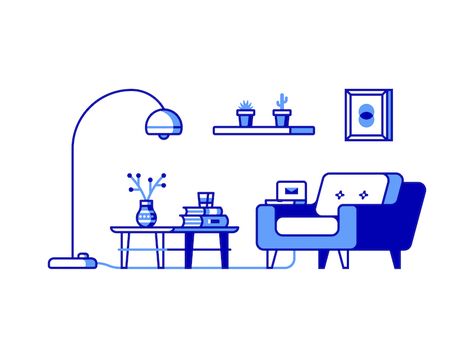 Living Room by Chris van Rooyen Living Room Illustration, Login Page Design, School Murals, Icon Style, Cabin Art, Outline Illustration, Daily Ui, Interior Illustration, Motion Design Animation