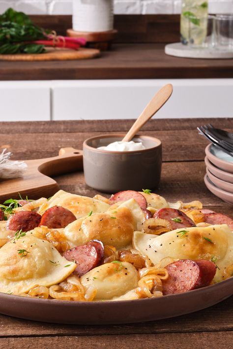 Classic Pierogies with Kielbasa Perogies And Kielbasa, Pierogies And Kielbasa, Perogies Recipe, Easy Cheap Dinners, Pierogi Recipe, Pork Entrees, Kielbasa Recipes, One Skillet Meals, Kielbasa