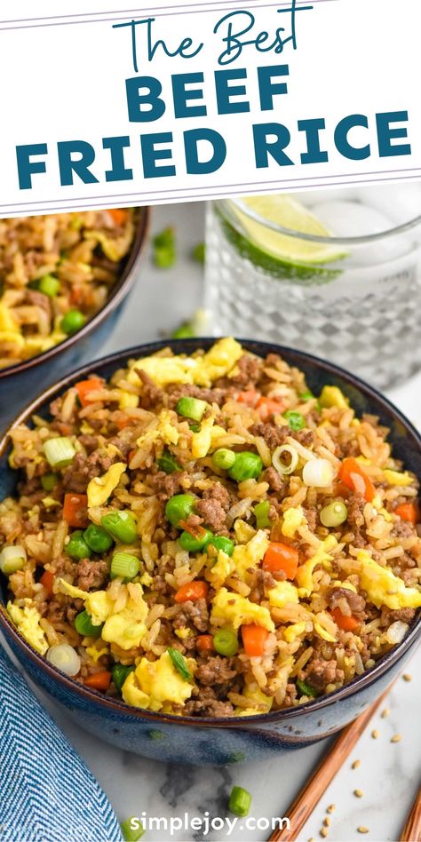 Beef Fried Rice is an easy one pot meal that is done in just 25 minutes. Made with simple ingredients, your family will love this delicious stove top comfort food. Minced Beef Fried Rice, Hamburger Fried Rice, Fried Rice With Ground Beef, Ground Beef Fried Rice With Egg, Beef Fried Rice Recipe Easy, Beef Fried Rice With Egg, Ground Beef Fried Rice Recipe, Rice And Ground Beef Recipes, Ground Beef Fried Rice