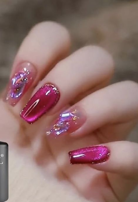 Dark Pink Bejeweled Cat Eye Nails Magnet Polish Fuschia Cat Eye Nails, Everyday Nails, Blossom Bubbles And Buttercup, Magnetic Nail Polish, Crystal Cat, Magnetic Nails, Nail Polish Set, Cat Eye Gel, Cat Eye Nails