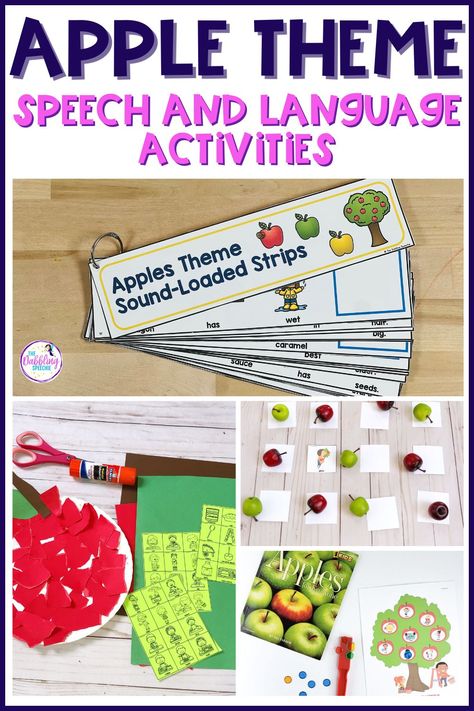 Planning an apple themed unit for your speech therapy groups? I have rounded up all the best books, activities, toys, sensory bins and more to help you plan a fun fall speech therapy unit with apples! You will be able to get ideas for an apple theme to use with younger and older students, making it easier to come up with speech therapy lesson plans for mixed groups. September Speech Therapy Activities, Apple Books And Activities, Apples Speech Therapy, Speech Therapy Apple Theme, Apple Theme Literacy Activities, Fall Speech Therapy, Themed Speech Therapy, Speech Therapy Themes, Speech Therapy Ideas