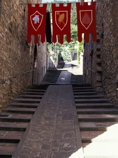 'Medieval Flags Above Stone Walkway, Assisi, Umbria, Italy' Photographic Print - Marilyn Parver | Art.com Medieval Flags, Kingdom Vbs, Construction Paper Flowers, Arte Art Deco, Medieval Banquet, Castle Party, Knight Party, Medieval Decor, Medieval Party