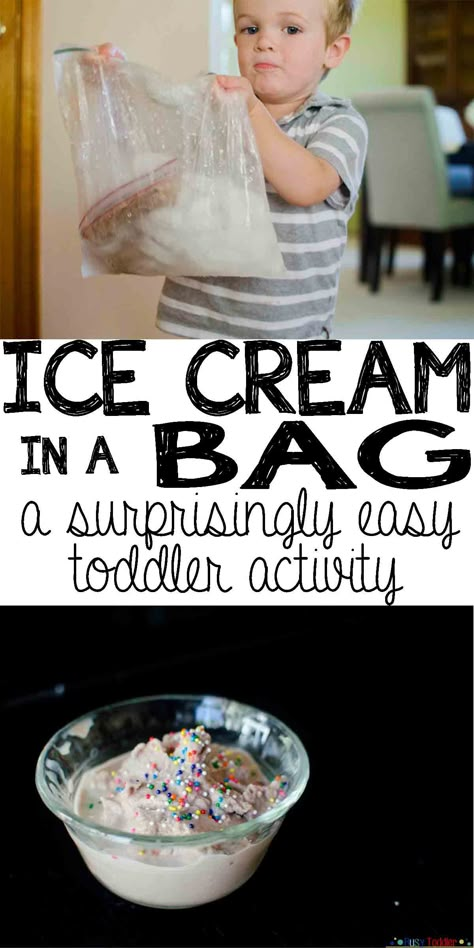 Making Ice Cream in a Sandwich Bag - Busy Toddler Making Cream, Ice Cream In A Bag, Nanny Activities, Babysitting Activities, Babysitting Ideas, Babysitting Crafts, Making Ice Cream, Nanny Life, Babysitting Fun