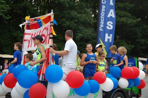 Peachtree City, Ga. | July 4th Parade. Flash Cross-Country Team float. Cross Country Parade Float Ideas, Cross Country Float Ideas, Country Hoco, Cross Country Decorations, Country Homecoming, Parade Float Ideas, Country Decorations, Homecoming Floats, Hoco Ideas