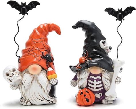 Trick or Treat Gnomies!!! Batty little friends ready for haunting Gnome Decorations, Gnomes Halloween, Halloween Gnomes, Halloween Gnome, Halloween Decor, Collectible Figurines, Elf, Figurines, Halloween