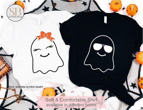 Couple Halloween Shirts, Cute Funny Couples Halloween Shirts, Family Halloween T-Shirts, Matching Halloween Ghost Shirt, Halloween Party Tee Every order is carefully handmade and processed by our small team the same day we ship out. Our processing time is 1-3 business days. We will try to rush any orders with an upgraded shipping.  Price is per shirt, not as a set. ♥ HOW TO ORDER ♥ > Select the DESIGN/COLOR from the 1st drop-down menu. > Select the SIZE from the 2nd drop-down menu. > Then click Couples Halloween Shirts, Twin Halloween, Twin Shirts, Shirts Cute, Matching Halloween, Halloween T Shirts, Couples Halloween, Ghost Shirt, Halloween Shirts