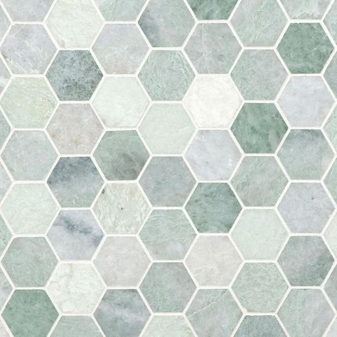 Icelandic Green 2” Hexagon Mosaic Tile Hexagon Mosaic Tile Bathroom, Green Hexagon Tile, Redesign Ideas, Outdoor Porcelain Tile, Beautiful Backsplash, Outdoor Pavers, Green Tiles, Bath Tile, Hexagon Mosaic Tile