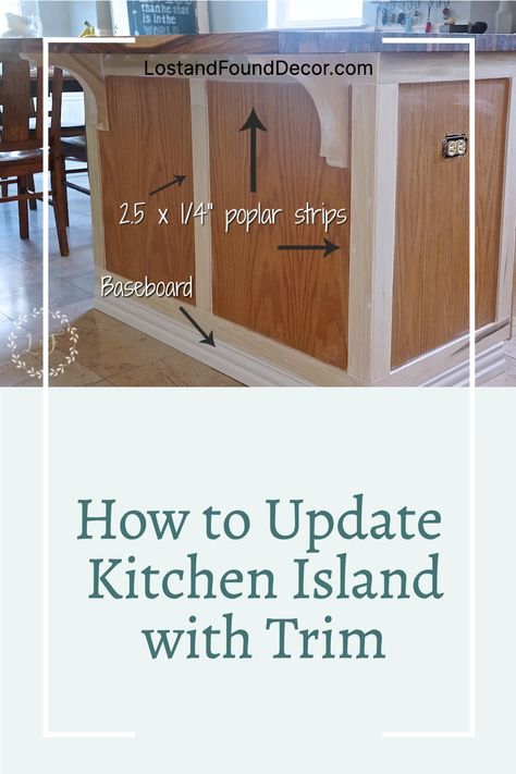 Upgrade Kitchen Island Builder Grade, Builder Grade Island Makeover, Update Builder Grade Island, Update Kitchen Island Diy, Upgrade Builder Grade Kitchen Island, Upgrade Builder Grade Cabinets, Builder Grade Island Upgrade, Cabinet Moldings And Trim, Kitchen Island Wainscoting Ideas