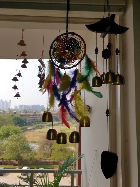 Wind chimes, Dream catchers Diy small balcony decor Diy Small Balcony, Balcony Makeover, Assignment Ideas, Small Balcony Design, Small Balcony Decor, Dream Catcher Diy, Balcony Design, Apartment Balconies, Small Balcony