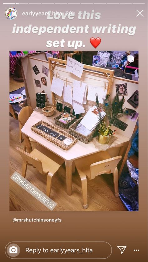 Mark Making Station, Reggio Activities, Natural Classroom, Play Based Classroom, Teaching Classroom Decor, Eyfs Ideas, Lollipop Recipe, Writing Corner, Eyfs Classroom