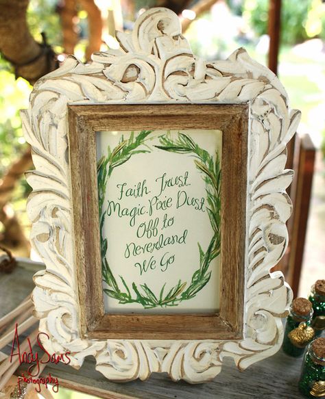 A Peter Pain Pixie Dust Neverland Sign // Subtle Disney Wedding Ideas // Featured: The Knot Blog Peter Pan Wedding, Disney Wedding Ideas, Disney Wedding Cake, Disney Inspired Wedding, Disney Wedding Theme, Disney Weddings, Wedding 2015, Wonderland Wedding, Fairy Tale Wedding