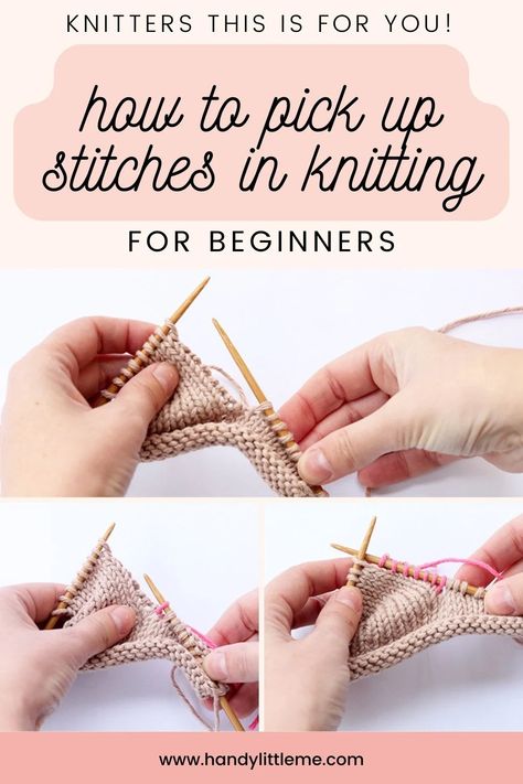 Pick Up And Knit, Knitting How To, Learn How To Knit For Beginners, Knitting Pick Up Stitches, Pick Up Stitches Knitting, Increase Knit Stitch, Learn To Knit Beginners Step By Step, Pick Up Stitches In Knitting, Picking Up Knitted Stitches