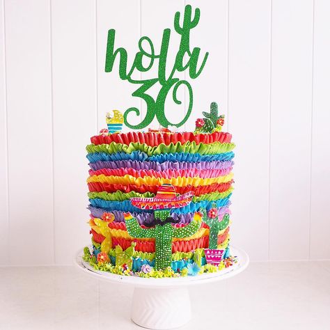 Mexican Themed Cakes, Mexican Fiesta Cake, Fun Birthday Cakes, Birthday Cake Fruit, Textured Cake, Mexican Cake, Colourful Party, 30th Birthday Themes, Mexican Birthday Parties