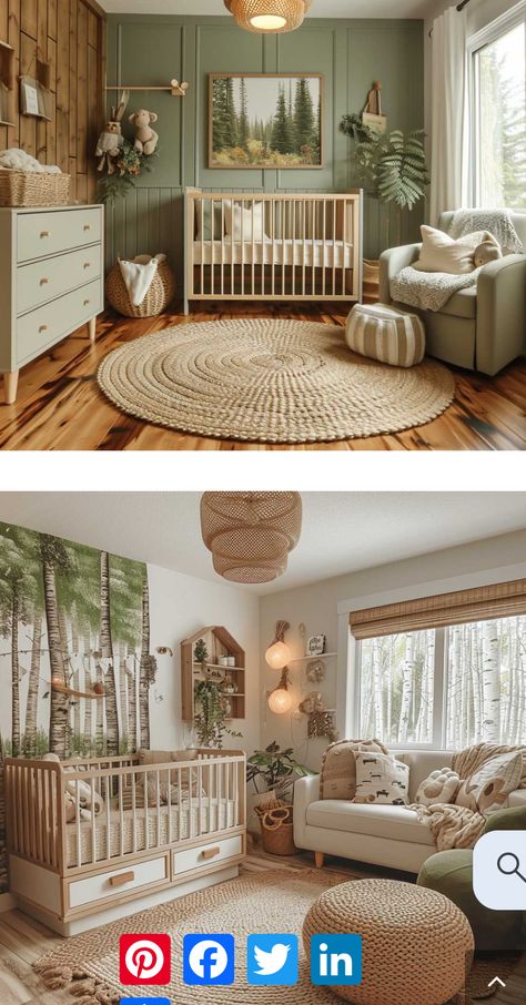 Magical Forest Nursery Theme, Nursery Nook In Master, Nursery Ideas With Bed In Room, Newborn In Master Room, Boho Forest Nursery, Nursery Ideas Cottagecore, Enchanted Garden Nursery, Cottage Core Baby Room, Sage Baby Room