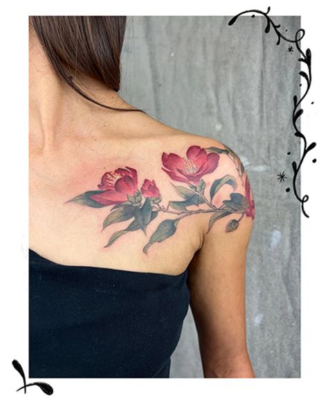 Best plant tattoos by Los Angeles tattoo artists - Los Angeles Times Camellia Flower Tattoo, Flower Thoughts, Plant Tattoos, Japanese Camellia, Los Angeles Tattoo, X Tattoo, Plant Tattoo, Camellia Flower, Monstera Plant