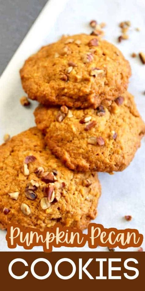 Pumpkin Pecan Cookies Quick Thanksgiving Desserts, Fun Fall Desserts, Soft Pumpkin Cookies, Pumpkin Cookie Recipe, Recipes Pumpkin, Pumpkin Spice Cookies, Pecan Cookies, Thanksgiving Food Desserts, Pumpkin Pecan