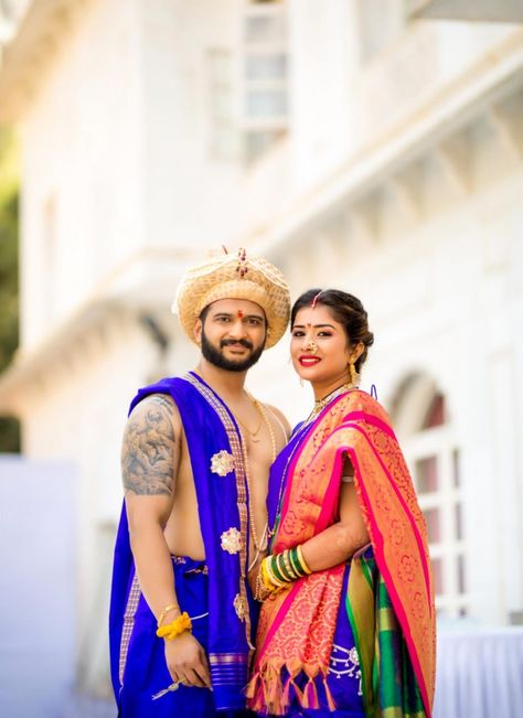 This Maharashtrian Wedding With Peshwai Thaat Will Leave You Breathless! – India's Wedding Blog Grooms Outfit, Maharashtrian Wedding, Father Of The Bride Outfit, Marathi Wedding, Indian Wedding Poses, Wedding Dresses Men Indian, Bride And Groom Outfits, Groom Wedding Dress, Indian Wedding Photography Couples