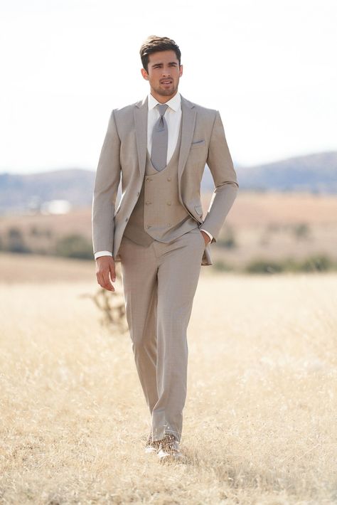 loving this look! 😎🤩 #FormalApproach #tan #tansuit #vest #tuxedo #tux #groom #groomsmen #bestman #wedding #weddinginspo #bowtie #longtie #weddingcake Casual Groom Outfit, Allure Men, Vest Tuxedo, Slim Suit Pants, Casual Grooms, Tan Suit, Lillian West, Kleinfeld Bridal, Allure Bridals