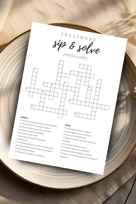 Looking for a fun and interactive activity for your wedding guests?  Get our customizable Wedding Crossword Canva template today!  Create a personalized crossword puzzle filled with words related to love, marriage, and your special day. It's a perfect way to keep guests entertained during cocktail hour or as a fun wedding favor. My easy-to-follow template and detailed instructions make it simple to create your own unique crossword.  Shop my Etsy store for more wedding printables! Wedding Games For Cocktail Hour, Words Related To Love, Cocktail Hour Games, Wedding Crossword Puzzle, Wedding Coloring Pages, Kids Wedding Activities, Wedding Signs Diy, Best Wedding Favors, Aesthetic Wedding