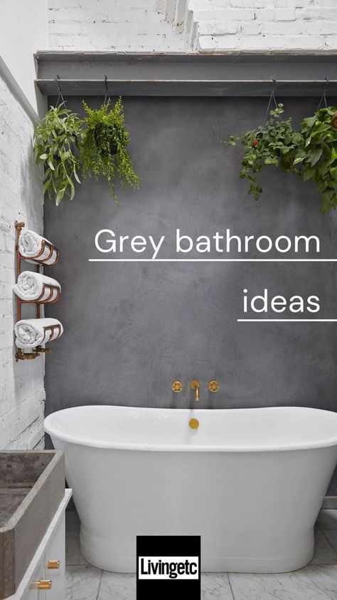 Our gorgeous grey bathroom ideas prove why everyone's favorite neutral is perfect in bathrooms of all shapes, sizes and styles... Dark Grey Tile Bathroom, Grey Bathroom Wall Tiles, Charcoal Bathroom, Small Grey Bathrooms, Grey Bathroom Ideas, Grey Bathroom Floor, Gray Bathroom Walls, Gray Shower Tile, Dark Gray Bathroom