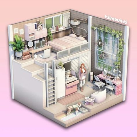 Korean Loft Apartment Floor Plan, The Sims 4 Dollhouse, Sims 4 House Design Floor Plans, Sims 4 Balcony Ideas, Sims 4 House Plans Layout, The Sims 4 Room Ideas, Sims Rooms Ideas, Sims Layout, Sims 4 Loft