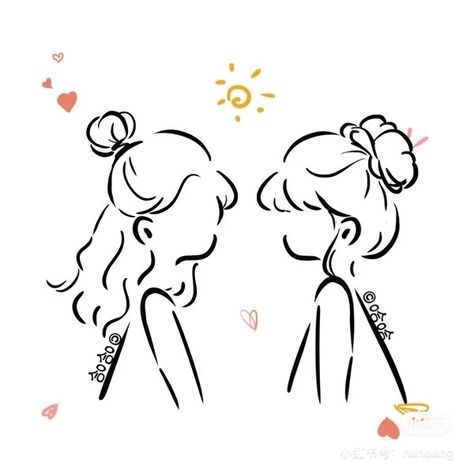 Cute Drawings Best Friends Easy, Two Best Friends Drawing, Two Friends Drawing, Cute Best Friend Drawings, Friendship Drawing, Bff Drawings, Drawings Of Friends, Beauty Art Drawings, Illustration Art Girl